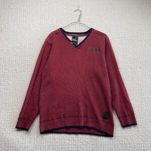 Y2K Hard N Raw Military Cable Rib Knit V-Neck Sweater Grunge Cyber Mens Sz L